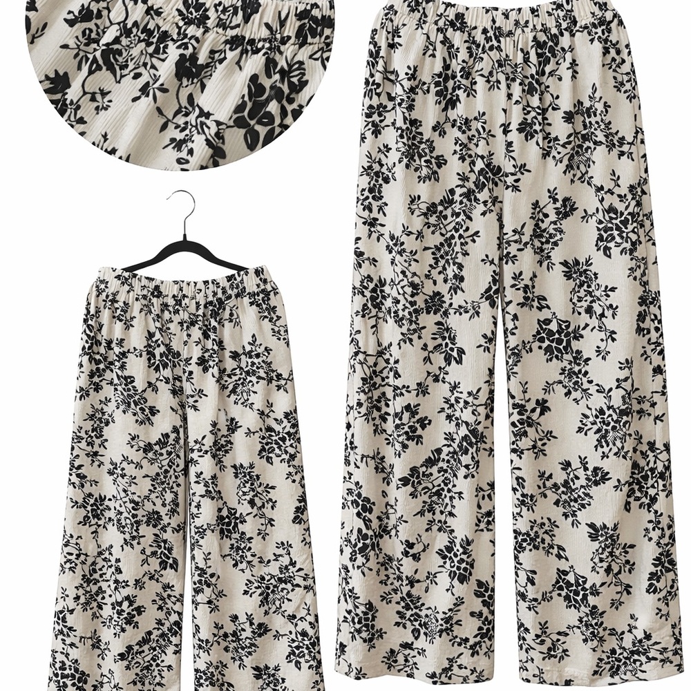 Cider Black and White Floral Wide Leg Pants